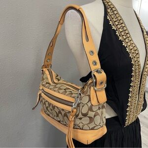 Coach Tan and Brown Signature Shoulder Bag